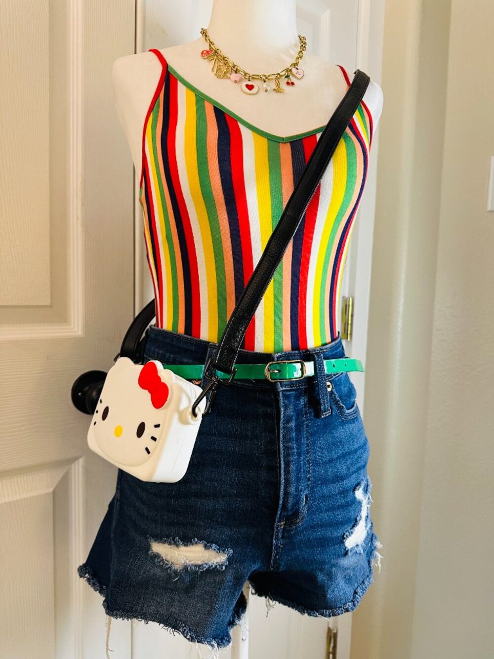 Forever 21 Rainbow Stripe Ribbed Bodysuit – Festival Ready Size S